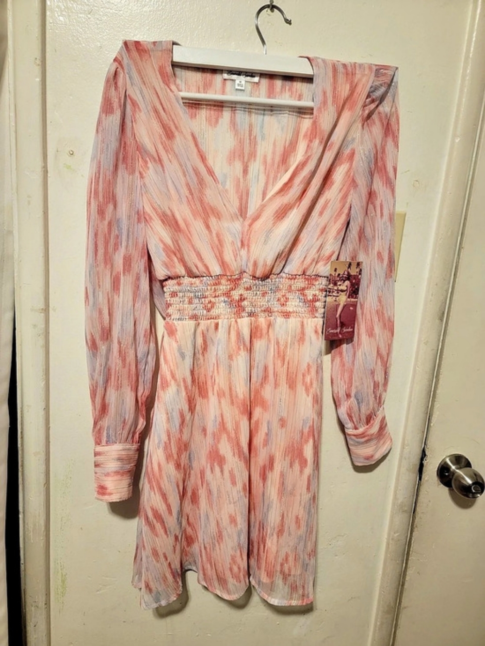 Emerald Sundae Abstract Long Sleeve Mini Dress in Pink & Blue NWT